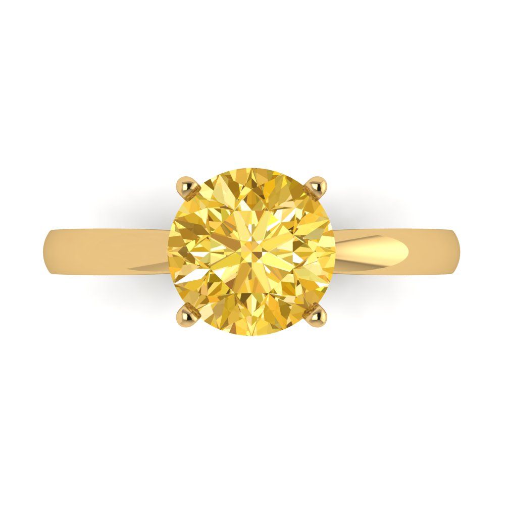 2 cttw Zirconia Simulated Yellow Diamond Solitaire  Engagement Ring - Solid Gold (VVS1, Round Cut,8.0mm)
