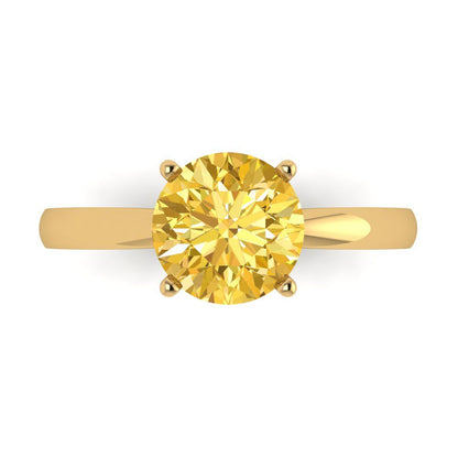 2 cttw Zirconia Simulated Yellow Diamond Solitaire  Engagement Ring - Solid Gold (VVS1, Round Cut,8.0mm)