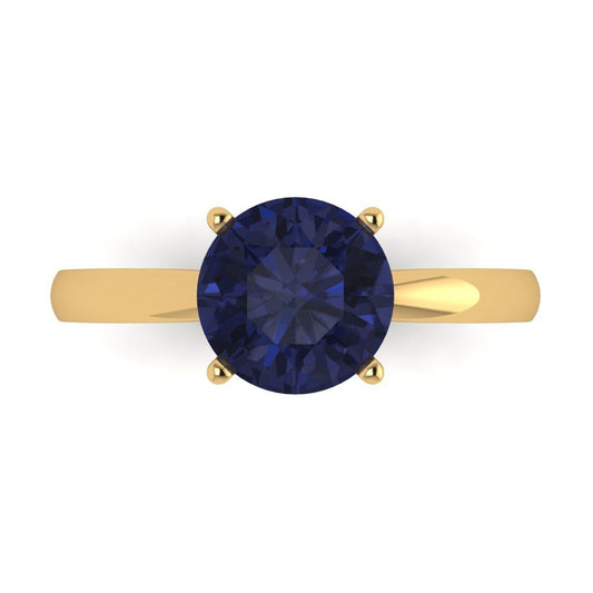 2 cttw Simulated Blue Sapphire Solitaire  Engagement Ring - Solid Yellow Gold (VVS1, Round Cut,8.0mm)