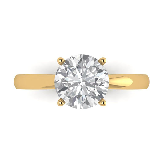 2 cttw White Sapphire Solitaire  Engagement Ring - Solid Yellow Gold (VVS1, Round Cut,8.0mm)
