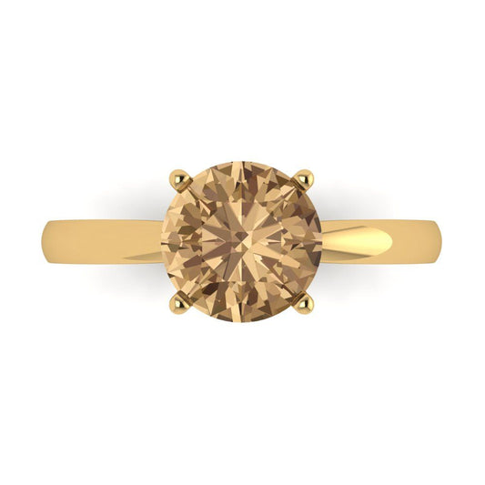 2 cttw Zirconia Simulated Champagne Diamond Solitaire  Engagement Ring - Solid Yellow Gold (VVS1, Round Cut,8.0mm)