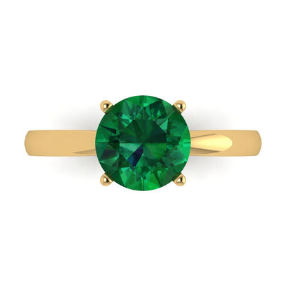 2 cttw Simulated Emerald Solitaire  Engagement Ring - Solid Gold (Round Cut,8.0mm)