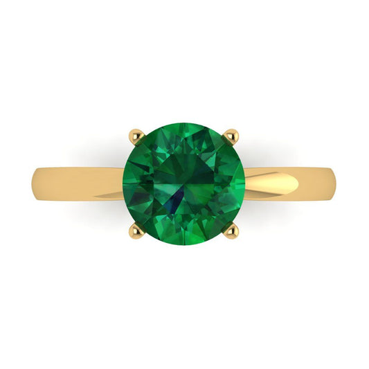 2 cttw Simulated Emerald Solitaire  Engagement Ring - Solid Yellow Gold (VVS1, Round Cut,8.0mm)