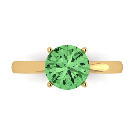 2 cttw Zirconia Simulated Green Diamond Solitaire  Engagement Ring - Solid Yellow Gold (VVS1, Round Cut,8.0mm)