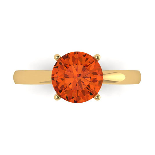 2 cttw Zirconia Simulated Red Diamond Solitaire  Engagement Ring - Solid Yellow Gold (VVS1, Round Cut,8.0mm)