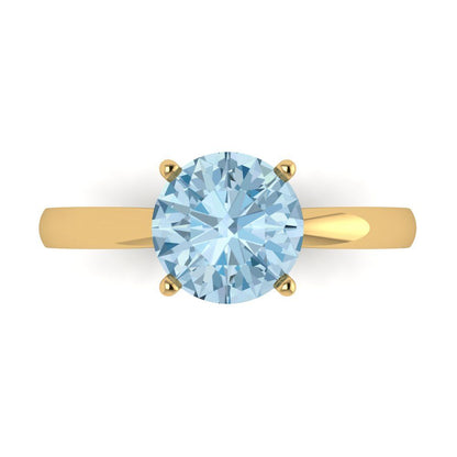 2 cttw Natural Sky Blue Topaz Solitaire  Engagement Ring - Solid Gold (Round Cut,8.0mm)
