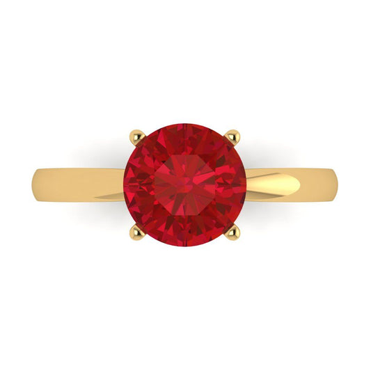 2 cttw Simulated Ruby Solitaire  Engagement Ring - Solid Yellow Gold (VVS1, Round Cut,8.0mm)