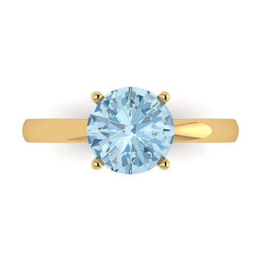 2 cttw Zirconia Simulated Blue Diamond Solitaire  Engagement Ring - Solid Yellow Gold (VVS1, Round Cut,8.0mm)