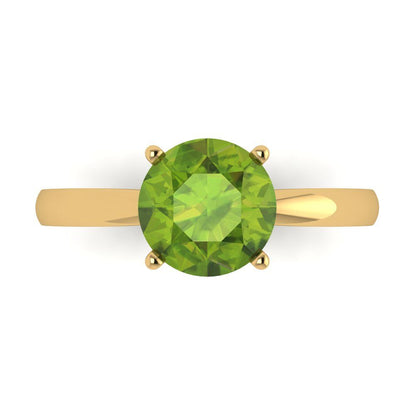 2 cttw Natural Peridot Solitaire  Engagement Ring - Solid Gold (Round Cut,8.0mm)