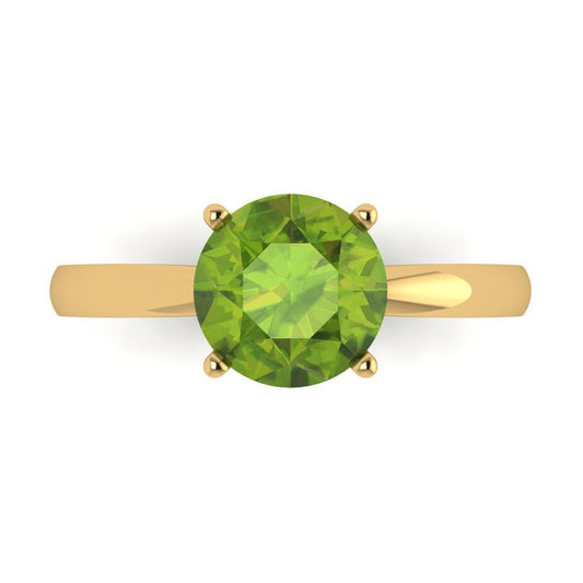 2 cttw Natural Peridot Solitaire  Engagement Ring - Solid Yellow Gold (VVS1, Round Cut,8.0mm)