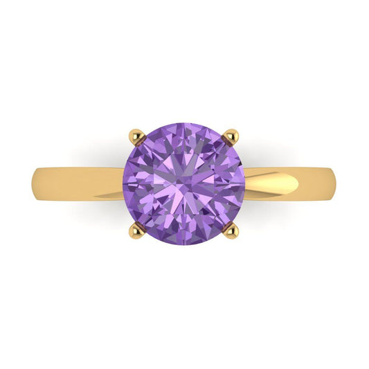 2 cttw Simulated Alexandrite Solitaire  Engagement Ring - Solid Yellow Gold (VVS1, Round Cut,8.0mm)