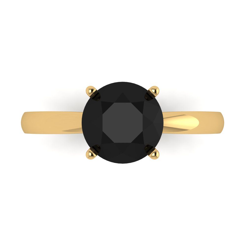 2 cttw Natural Onyx Solitaire  Engagement Ring - Solid Gold (Round Cut,8.0mm)