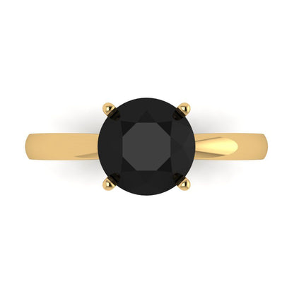 2 cttw Natural Onyx Solitaire  Engagement Ring - Solid Gold (Round Cut,8.0mm)