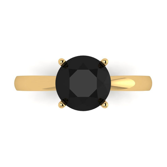 2 cttw Natural Onyx Solitaire  Engagement Ring - Solid Yellow Gold (VVS1, Round Cut,8.0mm)