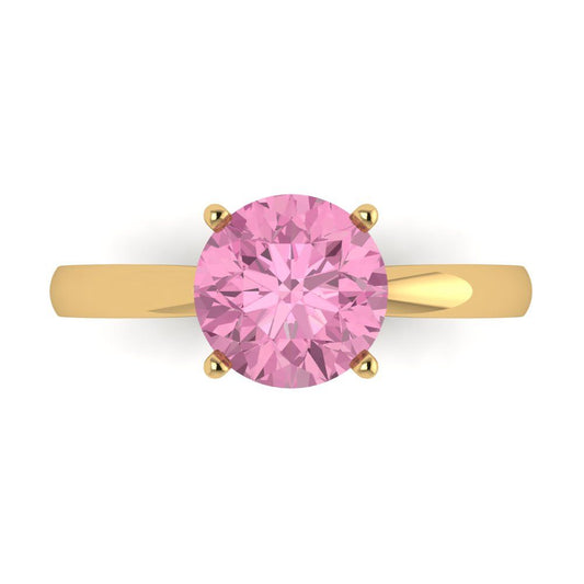 2 cttw Zirconia Simulated Pink Diamond Solitaire  Engagement Ring - Solid Yellow Gold (VVS1, Round Cut,8.0mm)