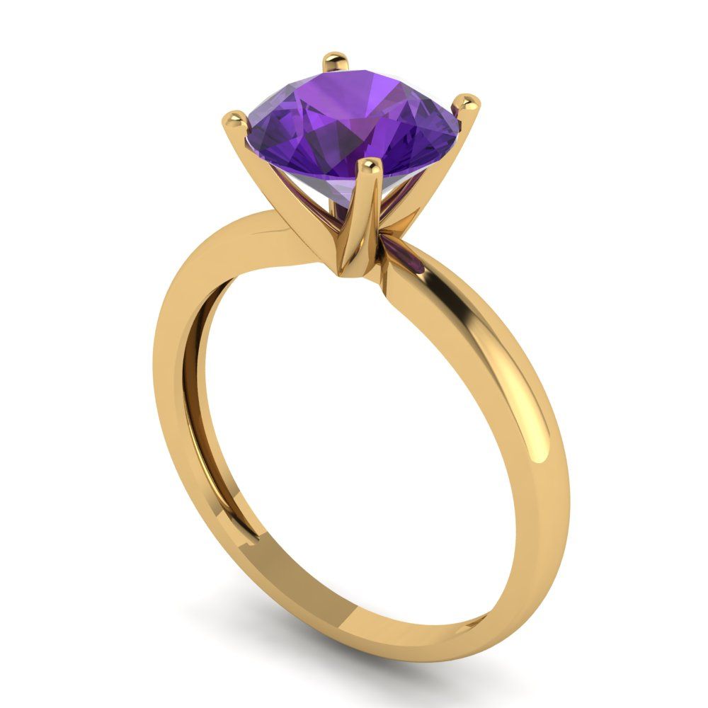 2 cttw Natural Amethyst Solitaire  Engagement Ring - Solid Gold (Round Cut,8.0mm)