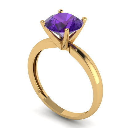 2 cttw Natural Amethyst Solitaire  Engagement Ring - Solid Gold (Round Cut,8.0mm)