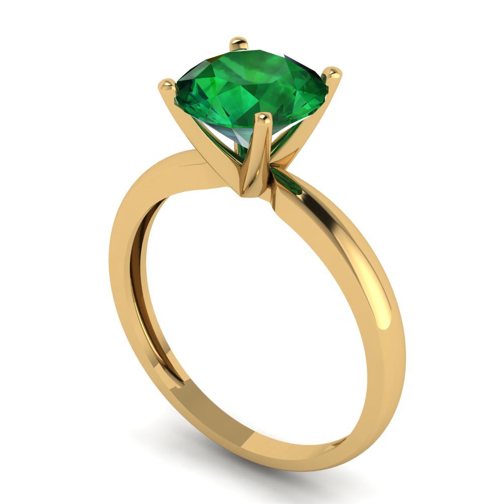 2 cttw Simulated Emerald Solitaire  Engagement Ring - Solid Gold (Round Cut,8.0mm)