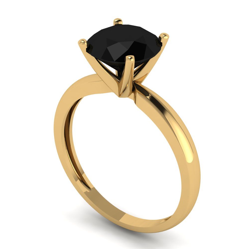 2 cttw Natural Onyx Solitaire  Engagement Ring - Solid Gold (Round Cut,8.0mm)