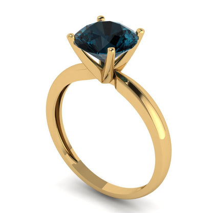 2 cttw Natural London Blue Topaz Solitaire  Engagement Ring - Solid Gold (Round Cut,8.0mm)