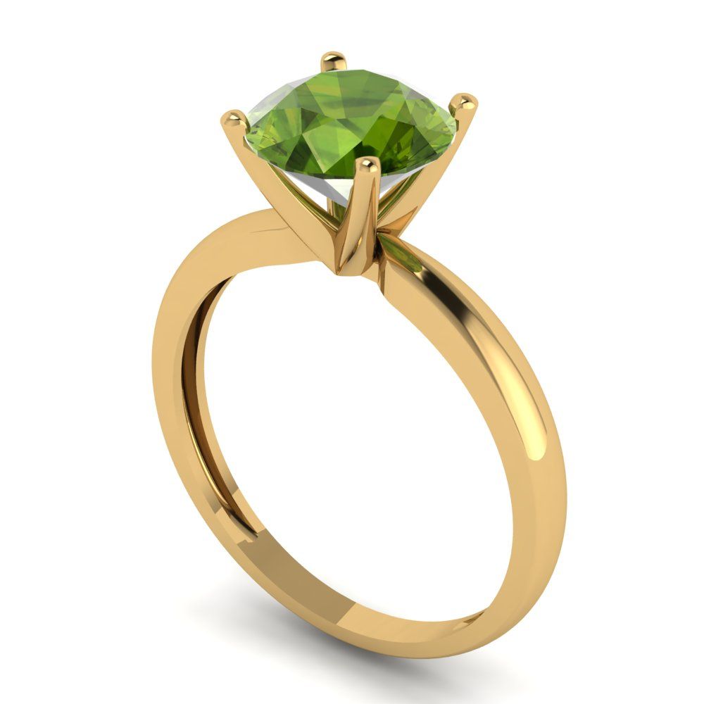 2 cttw Natural Peridot Solitaire  Engagement Ring - Solid Gold (Round Cut,8.0mm)