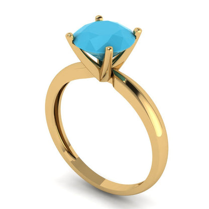 2 cttw Simulated Turquoise Solitaire  Engagement Ring - Solid Gold (Round Cut,8.0mm)