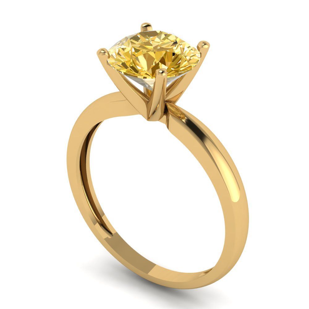 2 cttw Zirconia Simulated Yellow Diamond Solitaire  Engagement Ring - Solid Gold (VVS1, Round Cut,8.0mm)