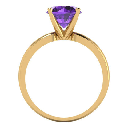 2 cttw Natural Amethyst Solitaire  Engagement Ring - Solid Gold (Round Cut,8.0mm)