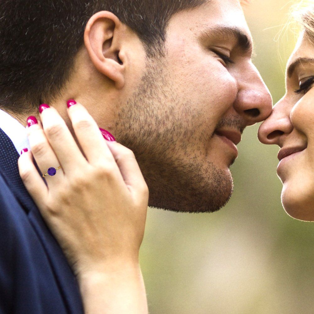 2 cttw Natural Amethyst Solitaire  Engagement Ring - Solid Gold (Round Cut,8.0mm)