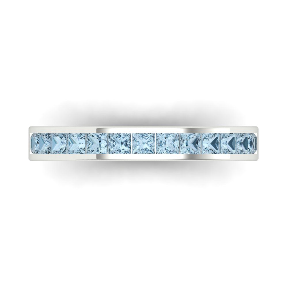 0.78 cttw Simulated Blue Diamond Princess Cut White Gold Eternity Wedding Band