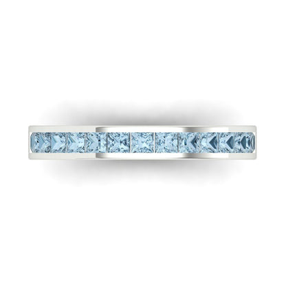 0.78 cttw Simulated Blue Diamond Princess Cut White Gold Eternity Wedding Band
