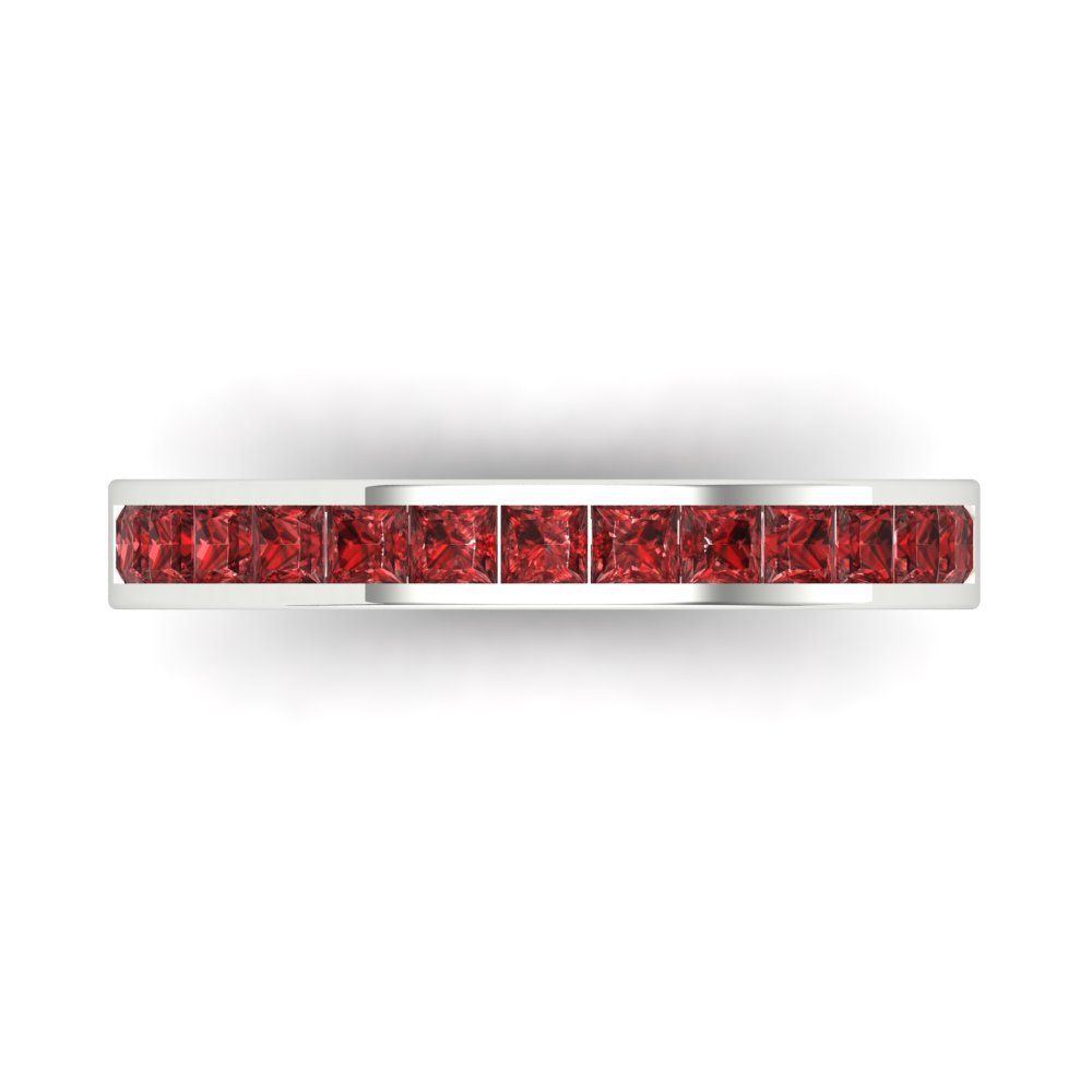 0.78 cttw Natural Garnet Princess Cut White Gold Eternity Wedding Band