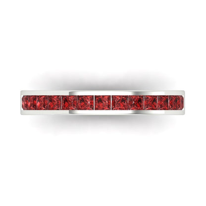 0.78 cttw Natural Garnet Princess Cut White Gold Eternity Wedding Band