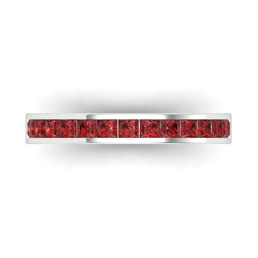 0.78 cttw Natural Garnet Princess Cut White Gold Eternity Wedding Band