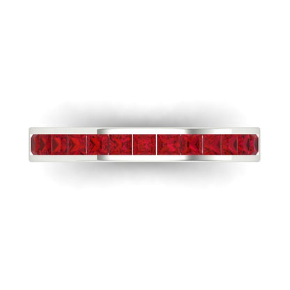 0.78 cttw Simulated Ruby Princess Cut White Gold Eternity Wedding Band