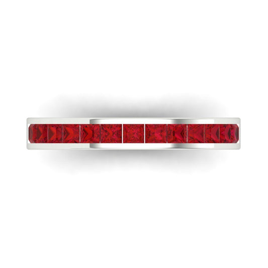 0.78 cttw Simulated Ruby Princess Cut White Gold Eternity Wedding Band