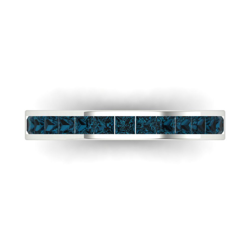 0.78 cttw Natural London Blue Topaz Princess Cut White Gold Eternity Wedding Band