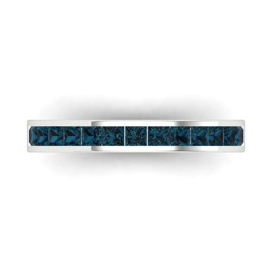 0.78 cttw Natural London Blue Topaz Princess Cut White Gold Eternity Wedding Band