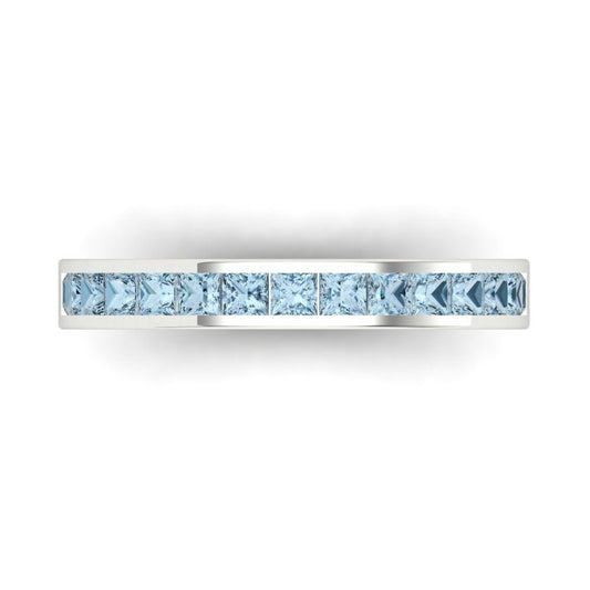 0.78 cttw Natural Swiss Blue Topaz Princess Cut White Gold Eternity Wedding Band