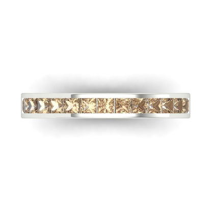 0.78 cttw Yellow Moissanite Princess Cut White Gold Eternity Wedding Band