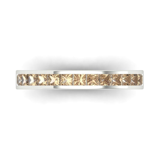 0.78 cttw Yellow Moissanite Princess Cut White Gold Eternity Wedding Band