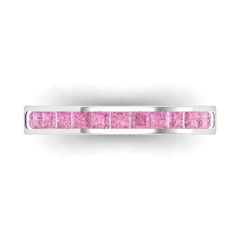 0.78 cttw Simulated Pink Diamond Princess Cut White Gold Eternity Wedding Band