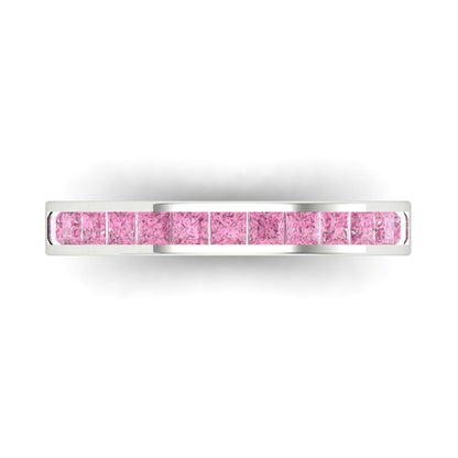 0.78 cttw Simulated Pink Diamond Princess Cut White Gold Eternity Wedding Band