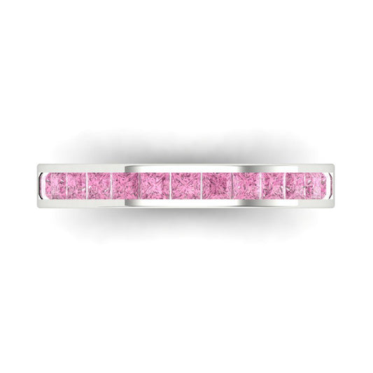 0.78 cttw Simulated Pink Diamond Princess Cut White Gold Eternity Wedding Band