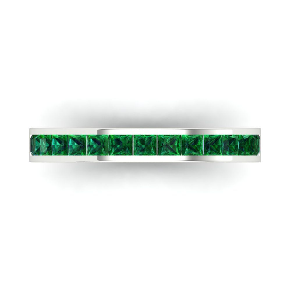 0.78 cttw Simulated Emerald Princess Cut White Gold Eternity Wedding Band