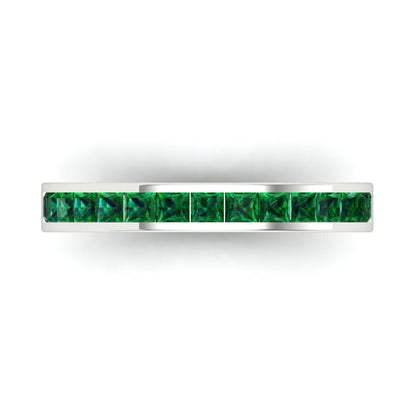 0.78 cttw Simulated Emerald Princess Cut White Gold Eternity Wedding Band