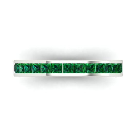 0.78 cttw Simulated Emerald Princess Cut White Gold Eternity Wedding Band