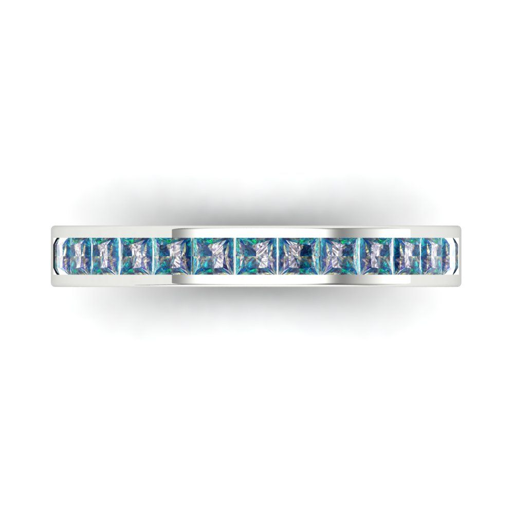 0.78 cttw Blue Moissanite Princess Cut White Gold Eternity Wedding Band