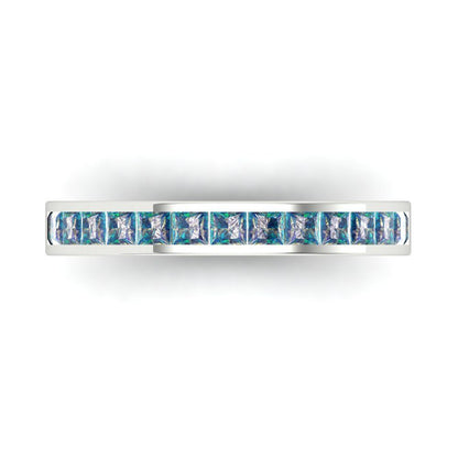 0.78 cttw Blue Moissanite Princess Cut White Gold Eternity Wedding Band