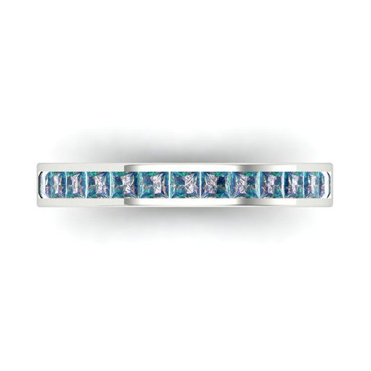 0.78 cttw Blue Moissanite Princess Cut White Gold Eternity Wedding Band
